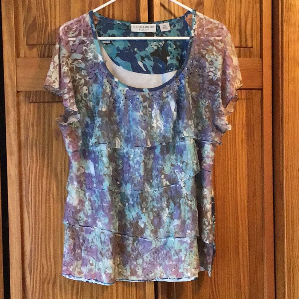 Shades of blue ruffled blouse
